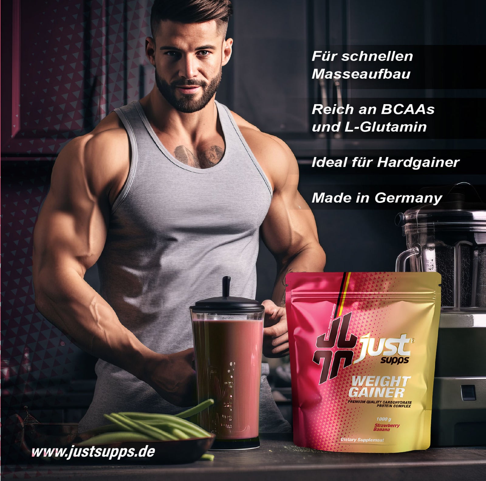 Just Weight Gainer (Doypack)__Erdbeer-Banane__1000g__03